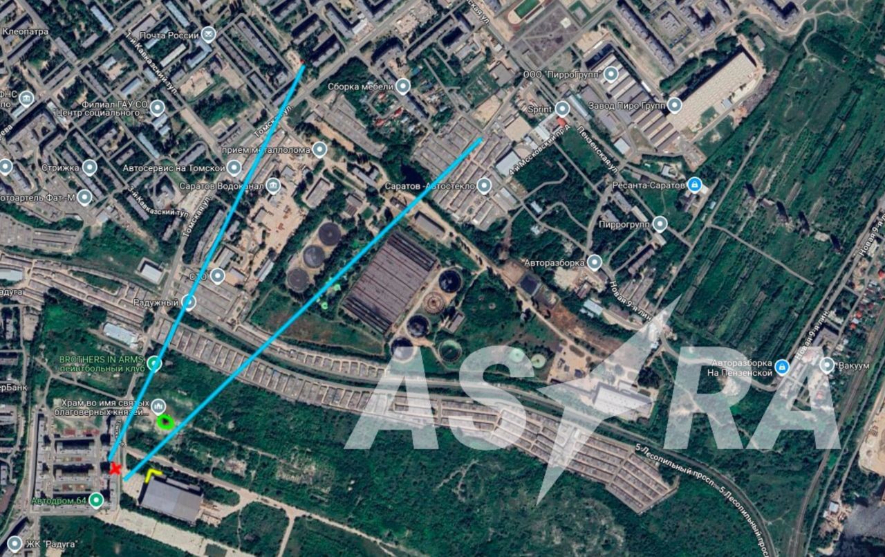 Траєкторія атаки БпЛА у Саратові 28 березня